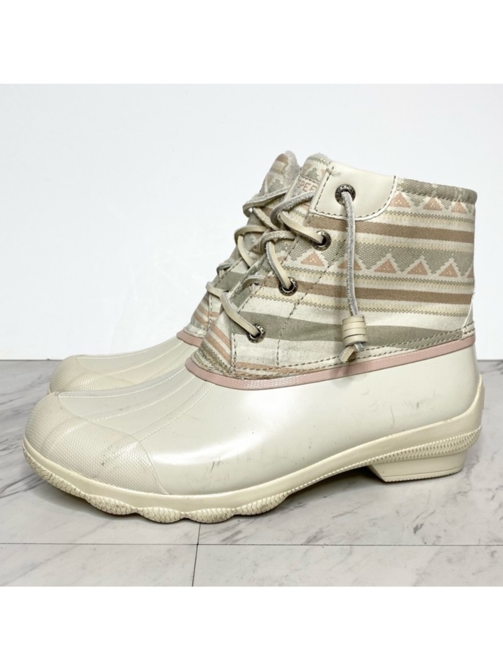 Sperry Saltwater Off White Printed Duck Boot 6 1/2 M
